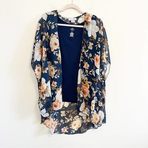Emory Park Women's Sheer Kimono and Tank Top Set Navy Floral 1X